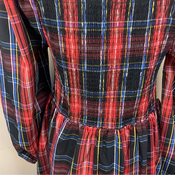 Draper James RSVP Smocked Plaid Check Puff Sleeve Tiered Midi Dress - Picture 11 of 14